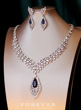 奢华重工超仙新娘婚纱婚礼宫廷风项链耳环长吊坠v领礼服宴会配饰