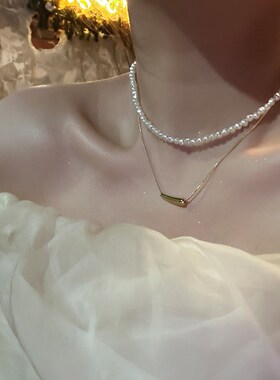 轻奢高级感小茄子珍珠叠戴项链女2024年新款气质短款颈链锁骨链潮