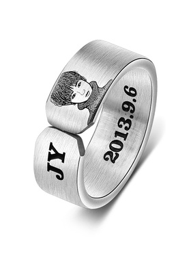 情侣一对戒指定制创意雕刻字纯银男女开口简约学生照片礼物首饰品