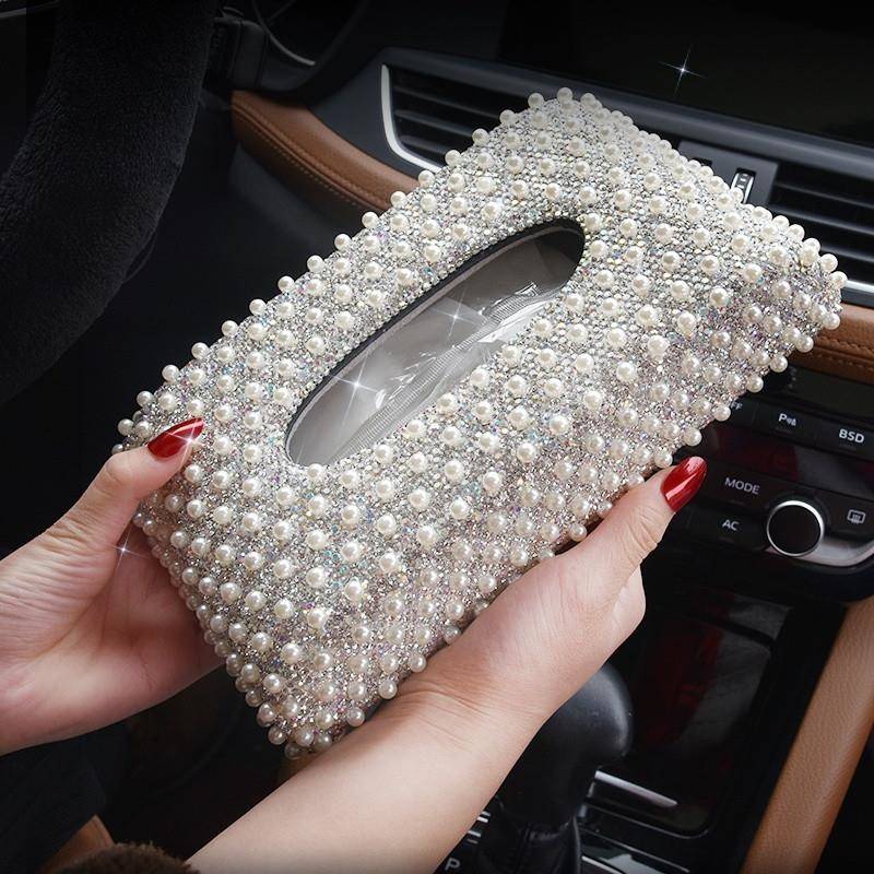 H2V车载纸巾盒创意车用镶钻抽纸盒高挡时尚个性汽车摆件 - 图0