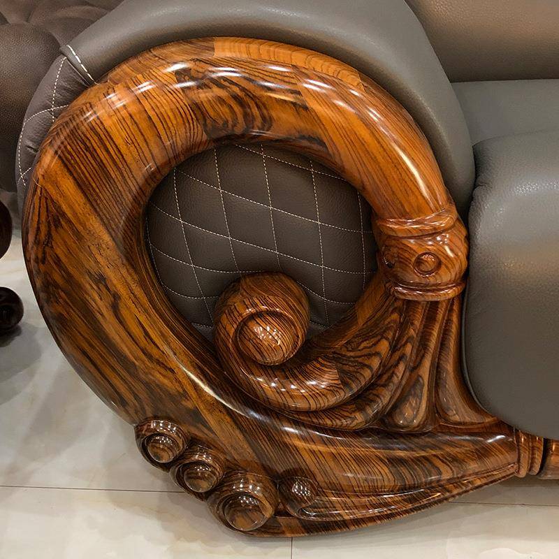 欧洛馨欧式乌金木实木真皮沙发美中式豪华别墅大户型123客厅组合 - 图2