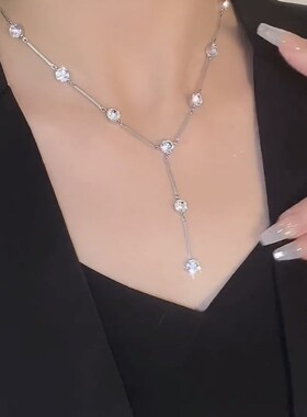 闪亮水晶毛衣链项链女个性简约2023新款爆款秋冬高档配饰锁骨链潮