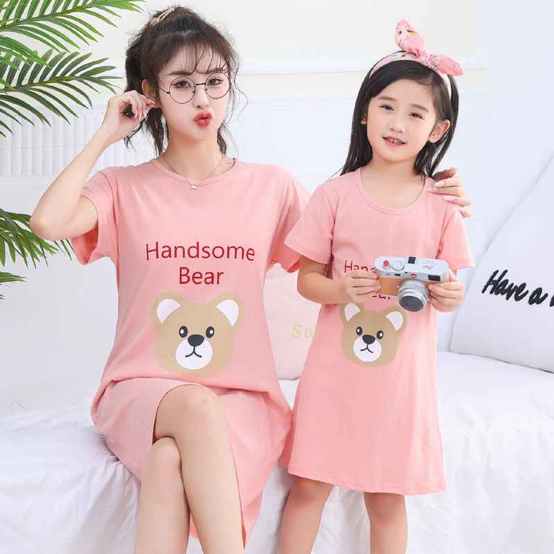 亲子纯棉儿童睡衣睡裙女童春夏季短袖薄款女孩大童可爱公主母女装,淘宝优惠券,粉丝福利购,淘宝优惠卷