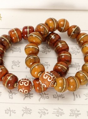 牦牛骨手串三眼天珠藏族饰品男款文玩手链盘玩念珠佛珠藏式老料