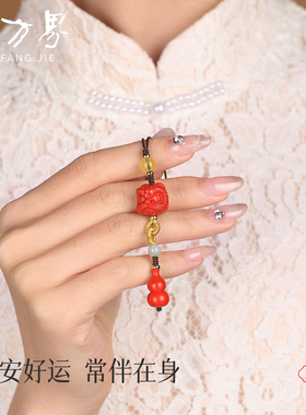 醒狮挂坠天然朱砂小众高级感项链