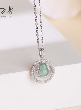 翡翠葫芦吊坠女款925银玉石项链