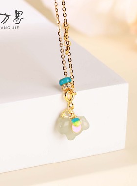 天然和田玉小马纯银项链女