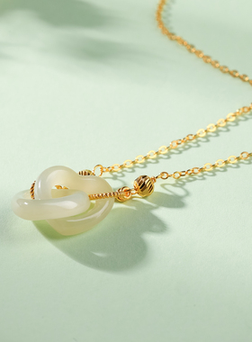 石方界S925银镀金和田玉心形项链