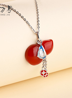红玛瑙葫芦项链女款玉石锁骨链