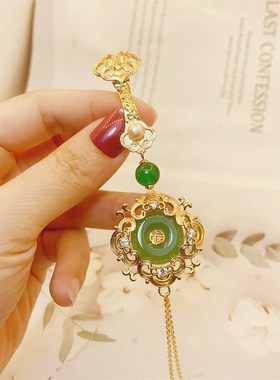 中国风旗袍压襟如意福玉流苏挂件胸针两用别针扣汉服茶服中式配饰