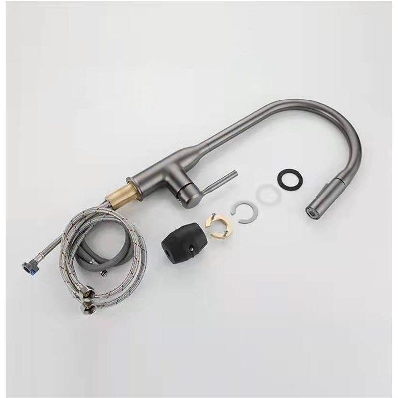 全铜枪灰厨房水龙头抽拉式冷热双出水可旋转洗菜盆水槽伸缩龙头,淘宝优惠券,粉丝福利购,淘宝优惠卷