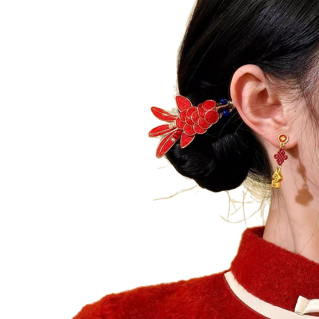 [年年有鱼]新款小众红色小鱼发夹高级时尚国潮风百搭侧边喜庆发夹,淘宝优惠券,粉丝福利购,淘宝优惠卷