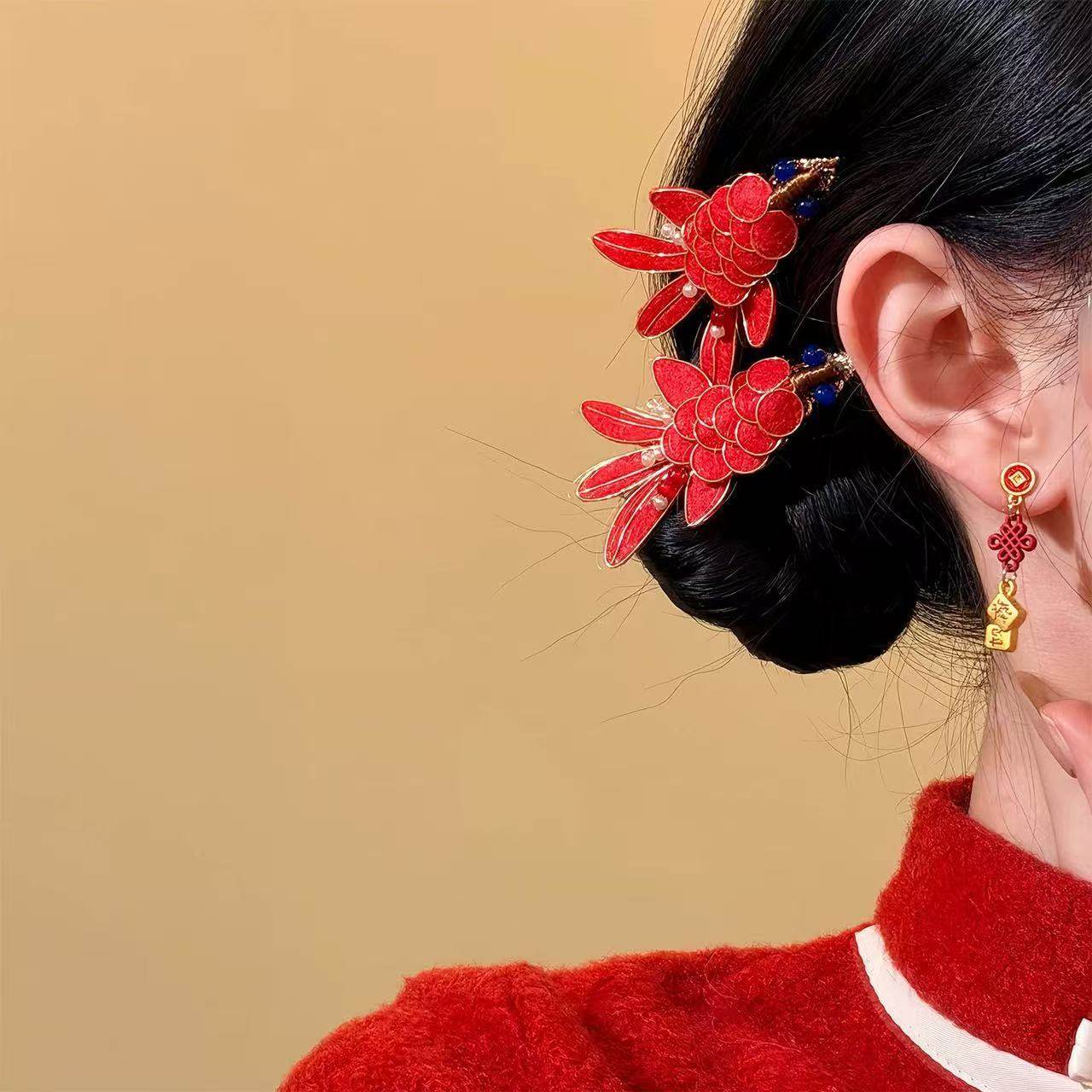 [年年有鱼]新款小众红色小鱼发夹高级时尚国潮风百搭侧边喜庆发夹,淘宝优惠券,粉丝福利购,淘宝优惠卷