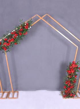 新款婚庆五边形几何铁艺拱门装饰背景舞台异形架子婚礼装饰道具
