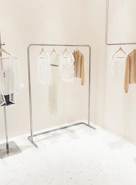 服装店展示架落地式不锈钢陈列架女装店银色中岛架衣服装饰挂衣架