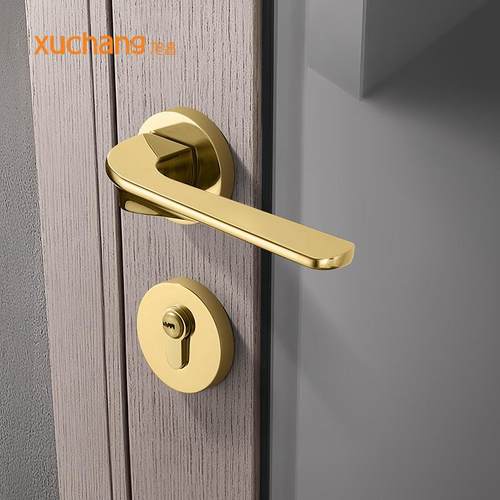 现代门锁室内卧室房门锁木门静音磁吸分体金色黑镍拉丝家用门把手 - 图0