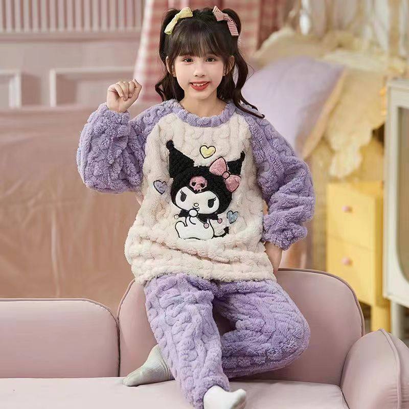 新款女童睡衣法兰绒秋冬季加绒加厚儿童女孩珊瑚绒保暖家居服套装,淘宝优惠券,粉丝福利购,淘宝优惠卷