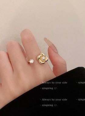 法式中古锆石开口戒指2024年新款潮轻奢小众设计感指环气质手饰女