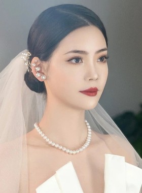 新娘项链韩式新款甜美珍珠颈链耳钉超仙圆珠锁骨链婚纱礼服配饰品