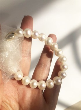 天然淡水珍珠手链有生长痕弹力绳不规则珠子手镯8-9m左右大小手串
