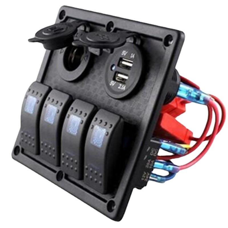 4位船型开关面板ON-OFF双灯配双USB+12V电源汽车4GANG开关板z - 图2