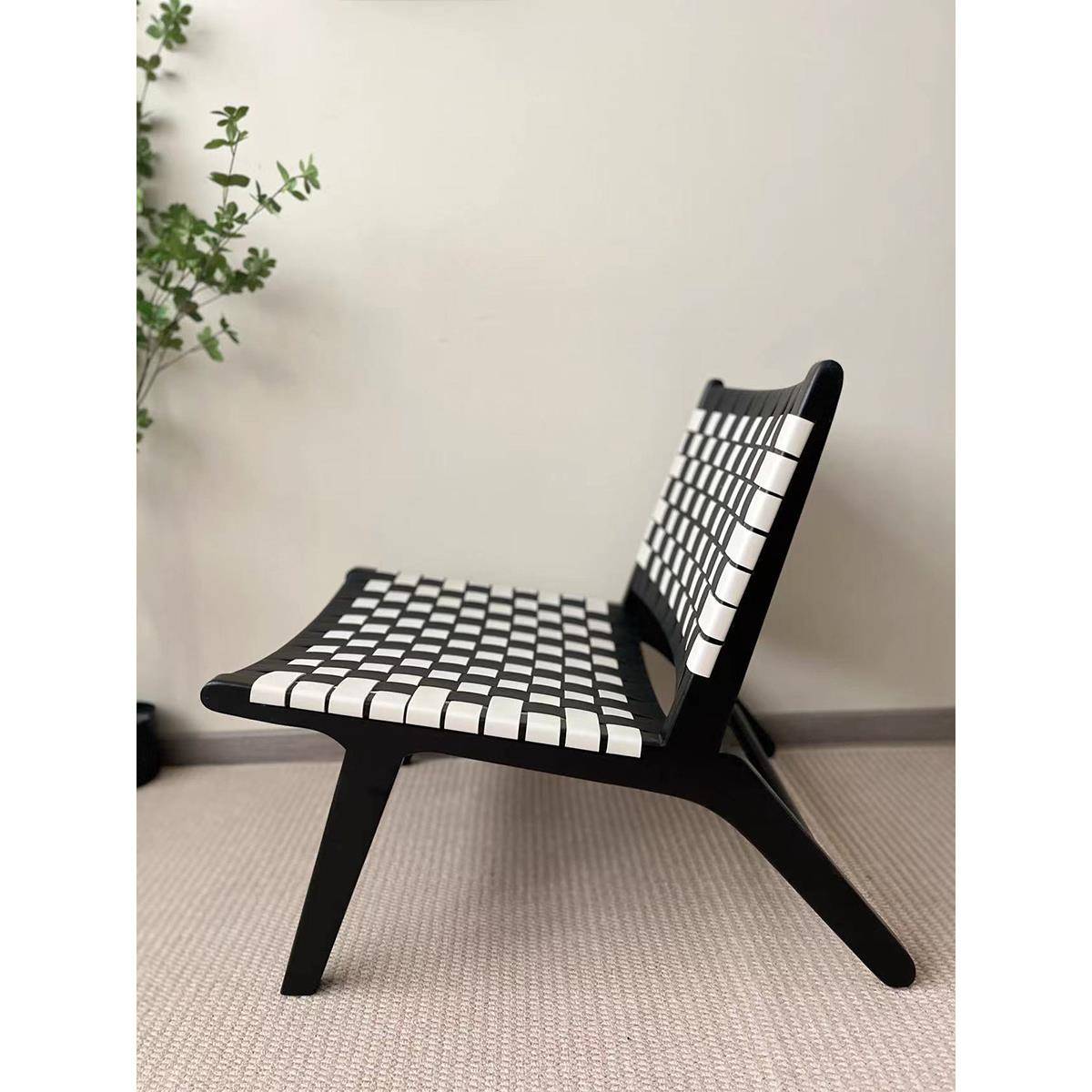 设计师款马鞍皮单人实木休闲靠背躺椅懒人沙发小户型客厅阳台家用 - 图2