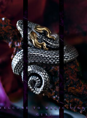 GUXI【灵蛇】复古925银戒指男高级感 个性开口食指环小众设计饰品