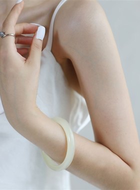 冰种玉手镯女青白玉圆条玉镯镯子非和田女款少女送妈妈生日礼物