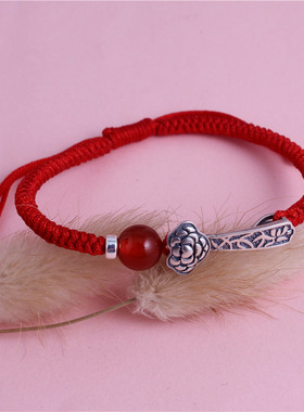 925银手串纯银如意转运红绳手链女编织本命年情侣男女手绳饰品