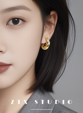 扭曲圆圈耳夹无耳洞女新款法式高级感小众耳饰通勤百搭夹耳式耳环