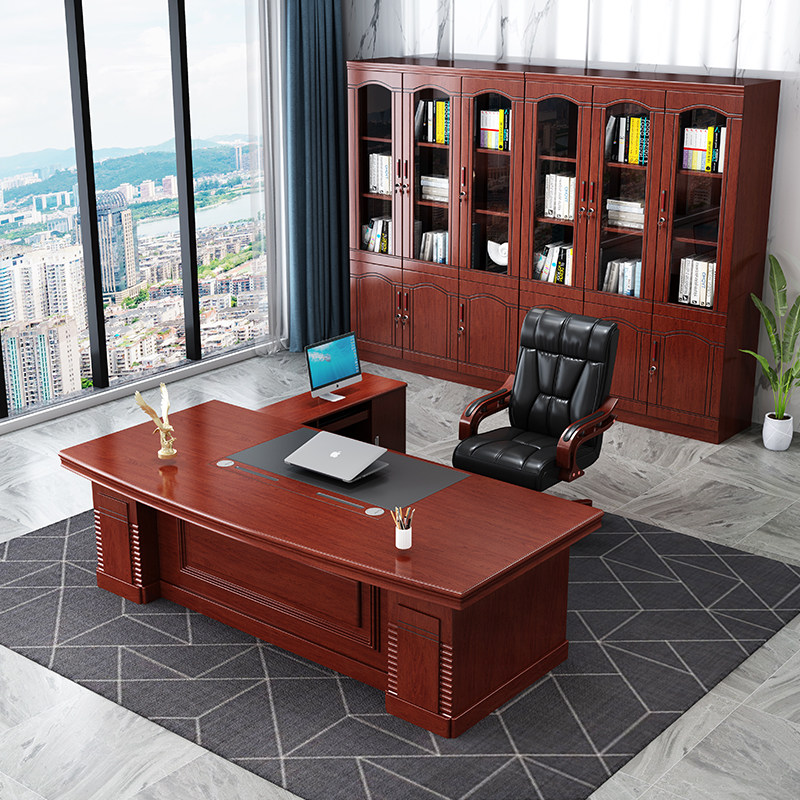 油漆老板桌 贴木皮经理桌大班台 总裁经理办公桌椅组合带锁带侧柜,淘宝优惠券,粉丝福利购,淘宝优惠卷