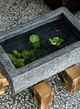 石头花盆摆件庭院布置花园装饰阳台别墅假山流水石头水槽石槽摆件