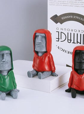 ins风格穿衣服摩艾石像人手机支架摆件树脂Moai装饰穿衣石人摆件