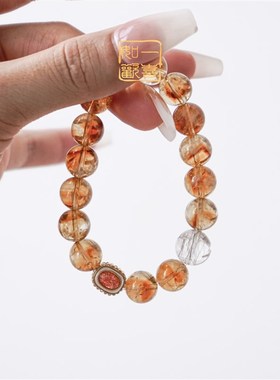 一夜暴富阿赛黄水晶手链女爆彩天然啊塞金太阳石银发晶手串礼物