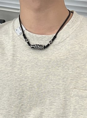 新中式国潮陶瓷天珠项链男潮黑白撞色小众设计高级感百搭个性配饰