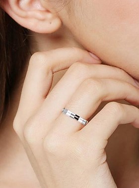 菱面纯银戒指女时尚个性刻字小众简约大码学生开口食指男情侣对戒