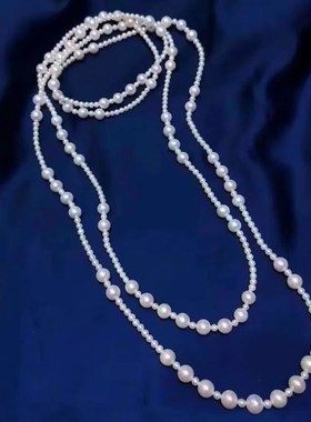 2024年新款时尚天然淡水珍珠项链毛衣链女长款小众设计感多层首饰