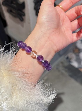 纯天然女子紫水晶手炼,紫水晶手炼,白色水晶吸引财富和事业,落地
