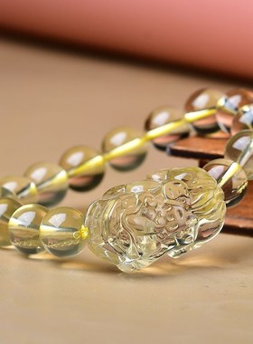 黄水晶貔貅手链男女招财貔恘手串佛珠财运皮丘情侣本命年饰品