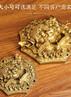 狮咬剑挂件黄铜牌八角狮头虎头大门挂饰铜睚眦瑞兽摆件