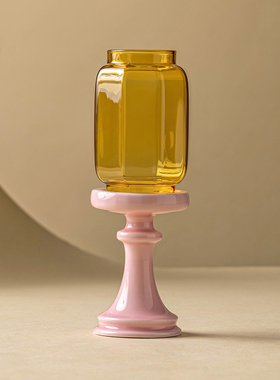 极素脂粉明清氛围感玻璃烛台摆件
