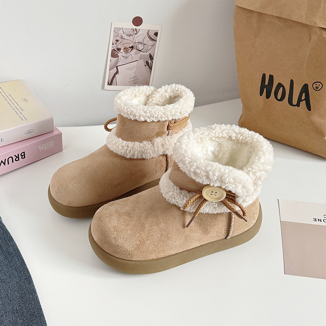 时狐雪地棉女休闲皮短靴大棉鞋羊羔毛加厚保暖棉靴2025冬季,淘宝优惠券,粉丝福利购,淘宝优惠卷