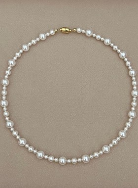 母贝珍珠项链强光女百搭小众设计锁骨链新中式串珠颈链毛衣链饰品