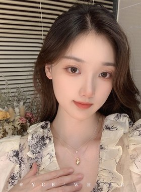 双倍心动法式轻奢双层爱心锆石项链小众高级感精致锁骨链颈链