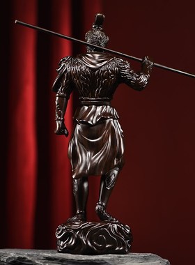 檀木雕摆件孙悟空客厅书架实木头雕刻齐天大圣办公司装饰开业礼品