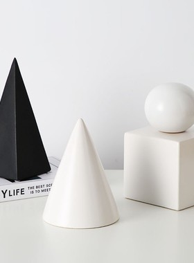 大理石纹几何体摆件陶瓷三角正方圆柱体北欧极简风书柜软装装饰品