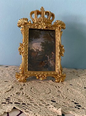 摆件复古轻奢相框小摆台复古金树脂油画小摆件钢琴装饰小摆设