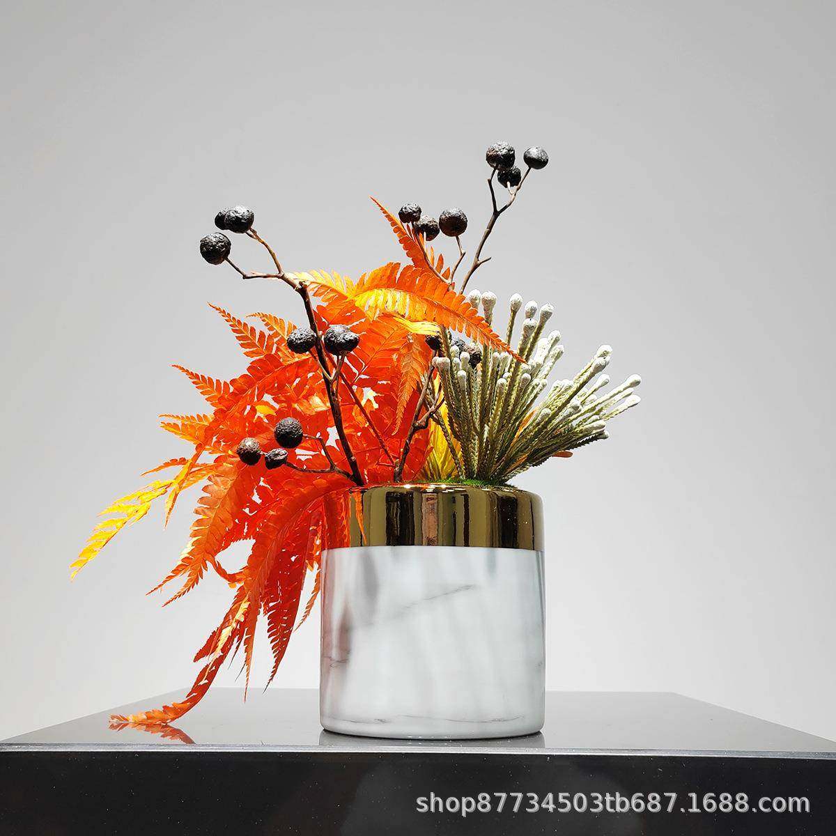 新中式现代橙色仿真花艺售楼部洽谈桌吧台床头柜茶几小花艺摆件,淘宝优惠券,粉丝福利购,淘宝优惠卷