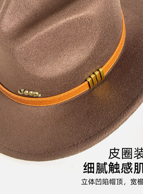 jeep吉普秋冬复古平檐毛呢绅士帽