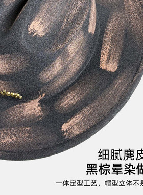 jeep吉普做旧火烧焦风平顶礼帽男